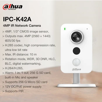 Dahua Oprindelige IPC-K42A 4MP IR Network IP-Kamera PIR H. 265 10m IR Night vision SD-Kort POE Indbygget MIKROFON Alarm ONVIF-APP