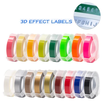 UniPlus 5 Rul til Dymo Label Tape 3D Prægning Label Maker Plast 9mmn Farvebånd Sort Blå Rød til Dymo Etiketteringsmaskine Mærkat
