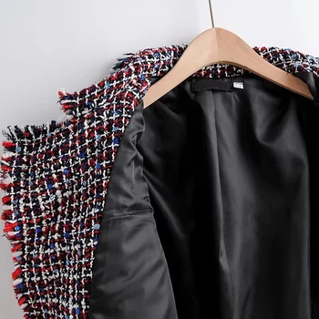 Efterår Og Vinter Vintage Plaid Tweed Og Sort Blazer Koreanske Kvinder Short Jakke Frakke Kvinder Outwear Elegant Kontor Blazere Feminino