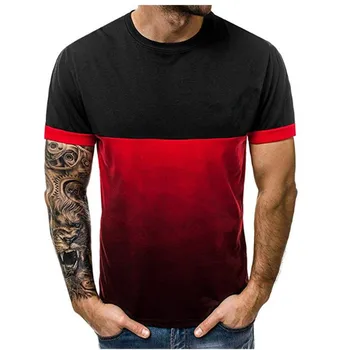 2019 nye herre T-shirt med rund halsudskæring patchwork fitness fitness slankende personlighed t-shirt