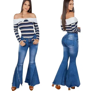 2020 Høj Talje Jeans Med Stretch Flare Kvindelige Slank Ripped Jeans Til Kvinder Push Up Tynde Denim Jeans Mødre Bred Ben Bukser Plus Størrelse