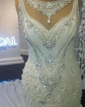 2019 Luksus Abiye Havfrue Brudekjoler Blonder Brude Kjoler Med Crystal Beaded Dubai Brudekjole Casamento