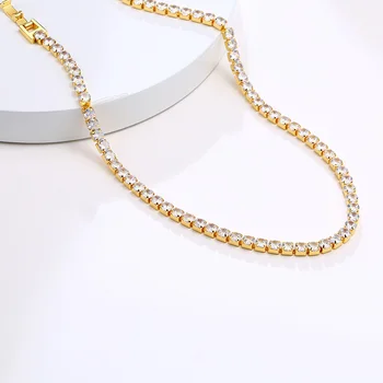 Cubic Zirconia Tennis-Halskæde, Guld Farve med Krystal Kæde Link Choker Halskæde til Kvinder Engagement Bryllup Gaver