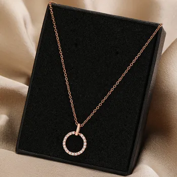 Korea Mode Crystal Titanium Stål Rustfrit Stål Rund Halskæde til Kvinden Enkle Fine Guld Kæde Kravebenet Kæde