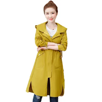 Kvinders Lange trenchcoats Foråret Efteråret Nye Plus Size Pels koreansk Mode Afslappet Hætteklædte Vindjakke Kvindelige Overtøj Outcoat 308
