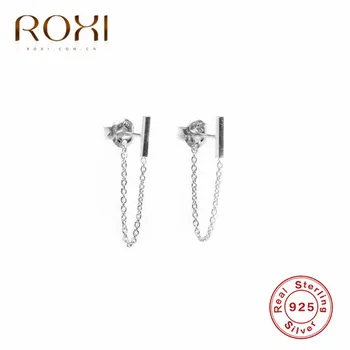 ROXI Punk Minimalistisk 925 Sterling Sølv Stud Øreringe Mode Stang Earpins Ear-Stikket er Forbundet Stick Kæde, Øreringe, Smykker til Kvinder