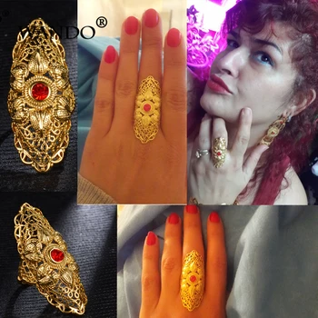 WANDO Klassiske heldig Røde Sten Vielsesring til Kvinder Guld Farve Eritrea i Afrika Mode Ring Mellemøsten Smykker engros-R9