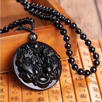 Unik Sort Obsidian Skåret Buddha Heldig Amulet Halskæde Til Kvinder, Mænd Sakyamuni Buddha Halskæde Vedhæng, Sten Smykker