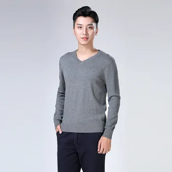 Bomuld med V-hals sweater mænd 2018 vinter Broderet Slim fit langærmet ensfarvet trøje slank bunden shirt 867