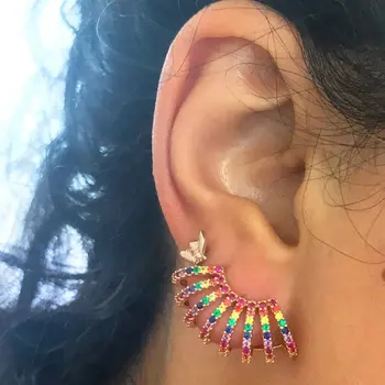 2019 strip Runde øreringe til kvinder Amerikansk STIL micro indlagt flerfarvede zirkonia stud øreringe hip hop øre smykker