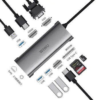 WIWU USB 3.0 Hub til HDMI Adapter til MacBook Pro Air Multi-funktion Dual Type C-Hub for Huawei Android Mobiltelefon, USB-C-Hub