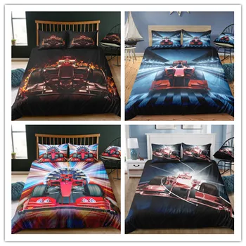3D-sengetøj sæt racing bil udskrivning mode, farverige, cool sengetøj sæt til drenge, to eller tre dragter