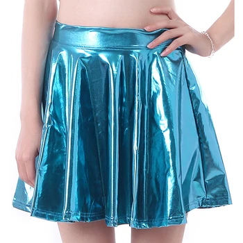 Plus Size Dame Sort Mini-Nederdele Bodycon A-Linje Elastisk Talje Latex Plisserede Nederdele Shiny PU Læder PVC Dans Clubwear Falda