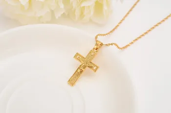 Mænd 24 k Solid Guld KÆRESTE Kors Halskæder Engros Crucifix Vedhæng Kvinder Smykker Mode Jesus Dekoration Kjole