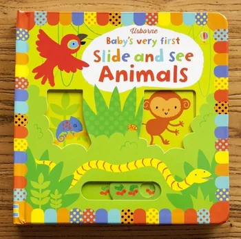 Storbritannien engelsk 3D Usborne Baby ' s første slide og se dyr flip hole billede yrelse bog kids early education bog toy