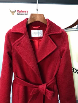 High-end kvinders jakke klassisk vand krusning cashmere frakke kvinder lang sektion efterår og vinter cashmere frakke fashion jakke rød