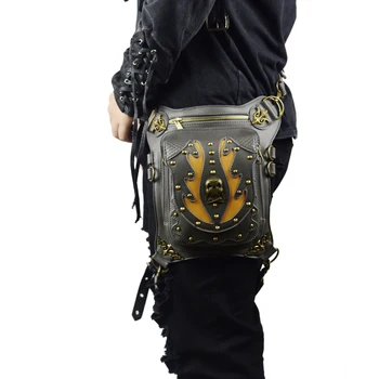 Steampunk Mænd Kvinder Unisex Talje Vintage Tasker Messenger Bag Fashion Sort Læder Skuldertasker Rejse Punk Talje Packs