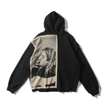 2020 Herre Hip Hop Streetwear Hoodie Sweatshirt Ryger Kurt Cobain Print Efterår og Vinter Bomuld Pullover Harajuku Sort WQ304
