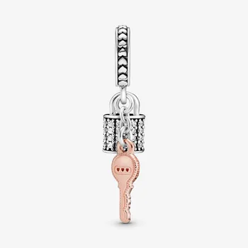 HOT 925 Sterling Sølv Bane Hængelås & Key Heart Charm i Sølv passer Oprindelige Pandora Armbånd Smykker Kvinder Gave