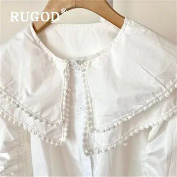 RUGOD 2020 nyankomne Plisseret Blonde-up Sommer-Shirt til Damer Peter Pan Krave Kvindelige Bluser, Mode Sød Løs Kvinders Toppe