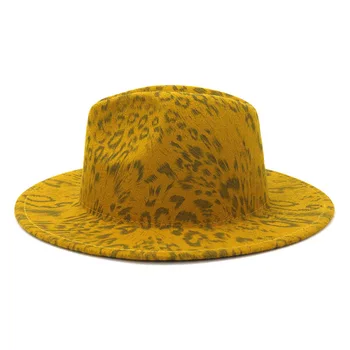 Fedora filtet hatte voksne kvinder mænd leopard flerfarvet print wide brim kvinder hatte vinter efterår vintage luksus leopard kvinder hatte