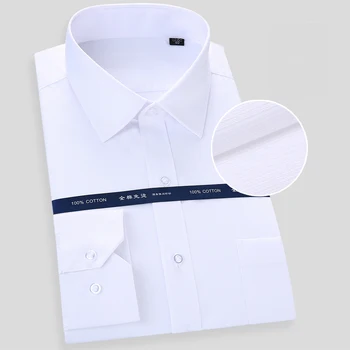 Ren Bomuld Shirt i Overstørrelse til herrer langærmet stribet solid formelle Mands skjorter 8Xl Hvid Firkantet krave behageligt tøj