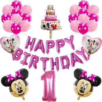 1 sæt Mickey, Minnie Mouse Folie Ballon 30inch Antal Latex Balloner, Kage baby 1 2 3st Fødselsdag Dekoration Børn Toy Globos