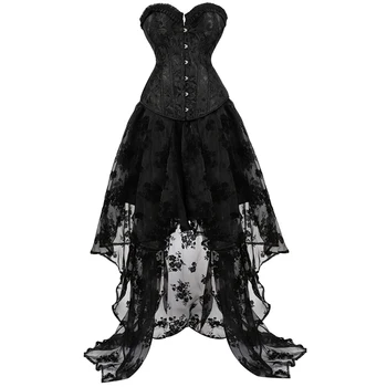 Corset bustier kjoler høj og lav tyl nederdel lange blonde stål udbenet corset plus size gotiske sexet undertøj burlesque korsett