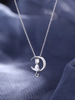 S925 sterling sølv enkle smykker med månen kat halskæde sød zircon korte vedhæng kravebenet kæde for kvindelige part gaver