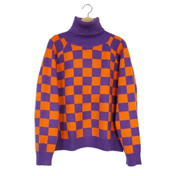 Harajuku Skakternet Turtleneck Sweater Varme Hyggelige Jumper, Pullover, Strik Top Til Kvinder /