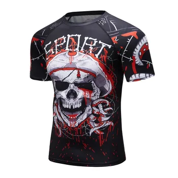 Mænd Nyt 3D-print dråbe blod skull t-shirt mænd kompression shirt T-shirt korte ærmer Toppe MMA trænings-og fitnesscentre herre Tees
