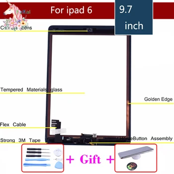 Original Apple iPad 2 3 4 5 6 ipad Luft 1 2 Tryk Skærmen med Home-Knappen og Selvklæbende Digitizer Udskiftning af frontglas