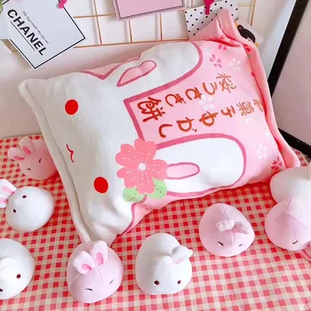 En Pose Kanin Budding Plys Legetøj Simulering Snack Smide Pude Kawaii Pink Sakura Kanin Plys Kreativ Gave til Børn Piger