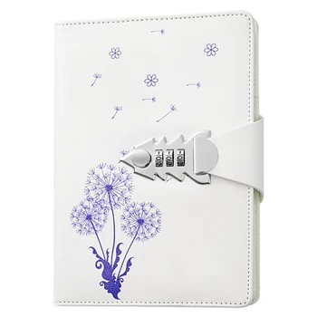 Oprindelige Blomst serie Tre-cifret adgangskode Notebook PU Læder Notesblok leverancer af kontorartikler med Lås Rejse-Dagbog, som gaveæske A5