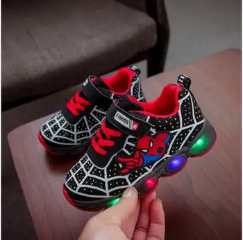 Led lysende Spiderman Kids Sko til drenge piger Lys Børn Lysende baby Sneakers mesh sport Dreng Pige Led Lys Sko