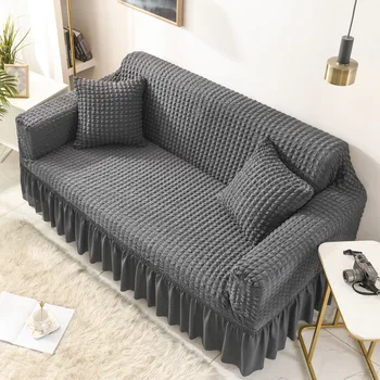 1 Stykke Seersucker Sofa Slipcover med Nederdel Universal Strække Sofa Couch Slipcover Let Monteret Anti-Slip sofa dækning
