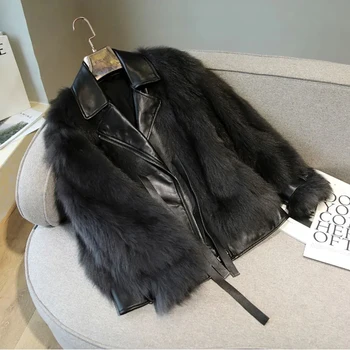 2020 Vinter Mode Fox Pelsfrakker Med Fåreskind Læder Naturlig Fox Fur Jakke Kvinder Outwear