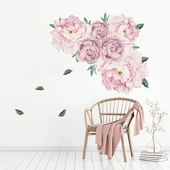 Sød pink pæon blomster wallstickers til børneværelset stue møbler klistermærker hjem indretning vægoverføringsbillede home decor