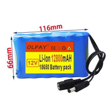 Original 12V batteri 12.8 Ah 18650 Genopladeligt Lithium-Ion-batteri kapacitet DC 12,6 V 12800mAh CCTV Cam Skærm