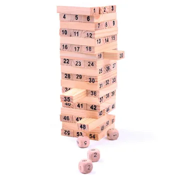 Træ Tårn Træ byggesten Toy Domino 54pcs Stacker Uddrag Bygning Pædagogiske Spil Gave 4stk Terninger