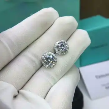Håndlavet Oprindelige 925 Sterling Sølv 6mm Lille Lab Diamant Stud Øreringe Øreringe Til Kvinder Pige Fødselsdag Gave