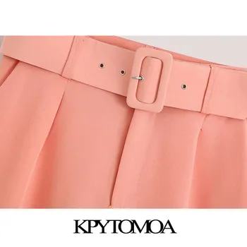 KPYTOMOA Kvinder 2020 Mode Med Bælte Kontor Slid Vintage Bukser med Høj Talje, Lynlås Lommer Kvindelige Ankel Bukser Pantalones