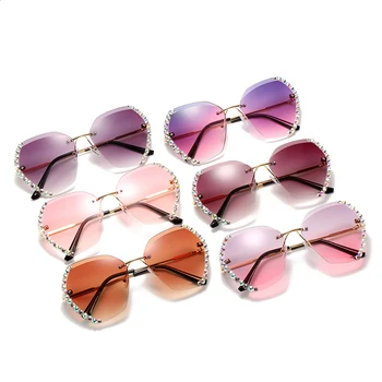 2020 Mode Gradient Solbriller til Kvinder Polygon Sol Briller Kvindelige Efterligning Diamant Linse Luksus Mærke Dame Solbrille