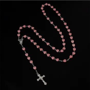 Katolske hvid elsker perler rosenkrans halskæde, hjerte-formet pink rosenkrans halskæde, den Katolske Maria center rosenkrans halskæde