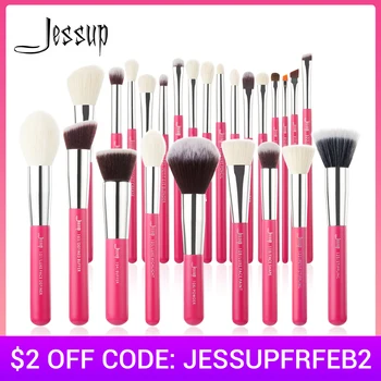 Jessup Rose-carmin/Sølv Makeup pensler sæt Beauty Foundation Powder Eyeshadow Make up Børste 6stk-25pcs Naturlige syntetisk hår