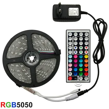 LED Strip Light RGB 5050 SMD 2835 Fleksible Bånd Fitatv Baggrundslys RGB-5M-10M 15M Tape Diode DC 12V+ Fjernbetjening +Adapter
