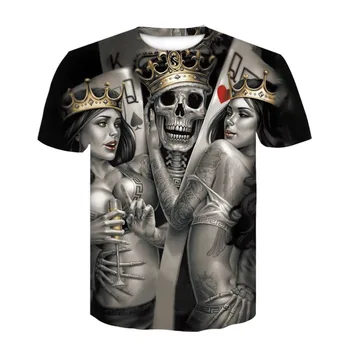 Farverige kraniet personlighed T-shirt mode afslappet 3D printet mænd og kvinder kortærmet hip hop T-shirt