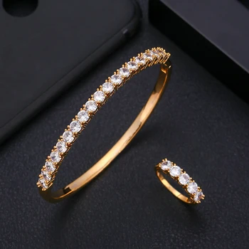 Jankelly luksus Unikke Afrikanske Bangle Ring Set Smykker Sæt Til Kvinder Bryllup Cubic Zircon Krystal CZ Dubai Brude Smykker