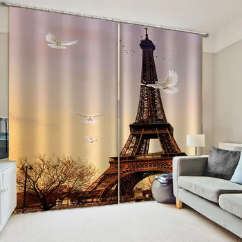 Europæiske Britisk stil mørklægningsgardiner Regn Paraply Street Gardin Moderne Paris Tårn, Forhæng Til soveværelse stue Hjem