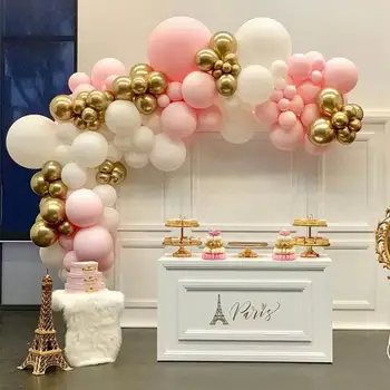 100pcs Macaron Balloner Arch Pastel Hvid Pink Ballon Guirlande Guld Metal Konfetti Globos Bryllup Part Indretning Baby Brusebad Levering